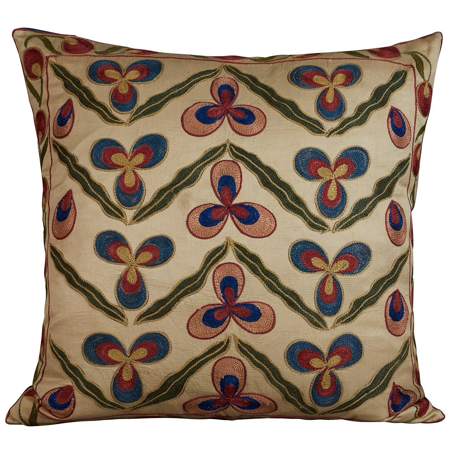 Square Cintamani design silk suzani embroidered cushion - pillow