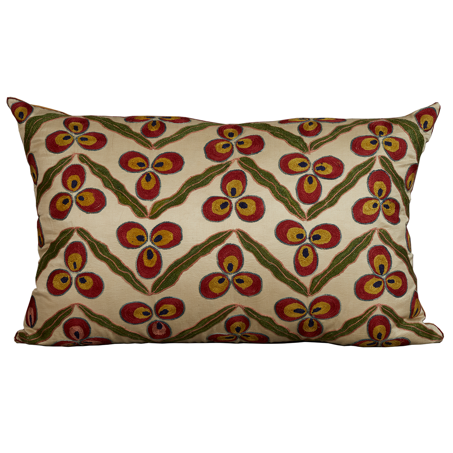 Rectangular Cintamani design silk suzani embroidered cushion - pillow