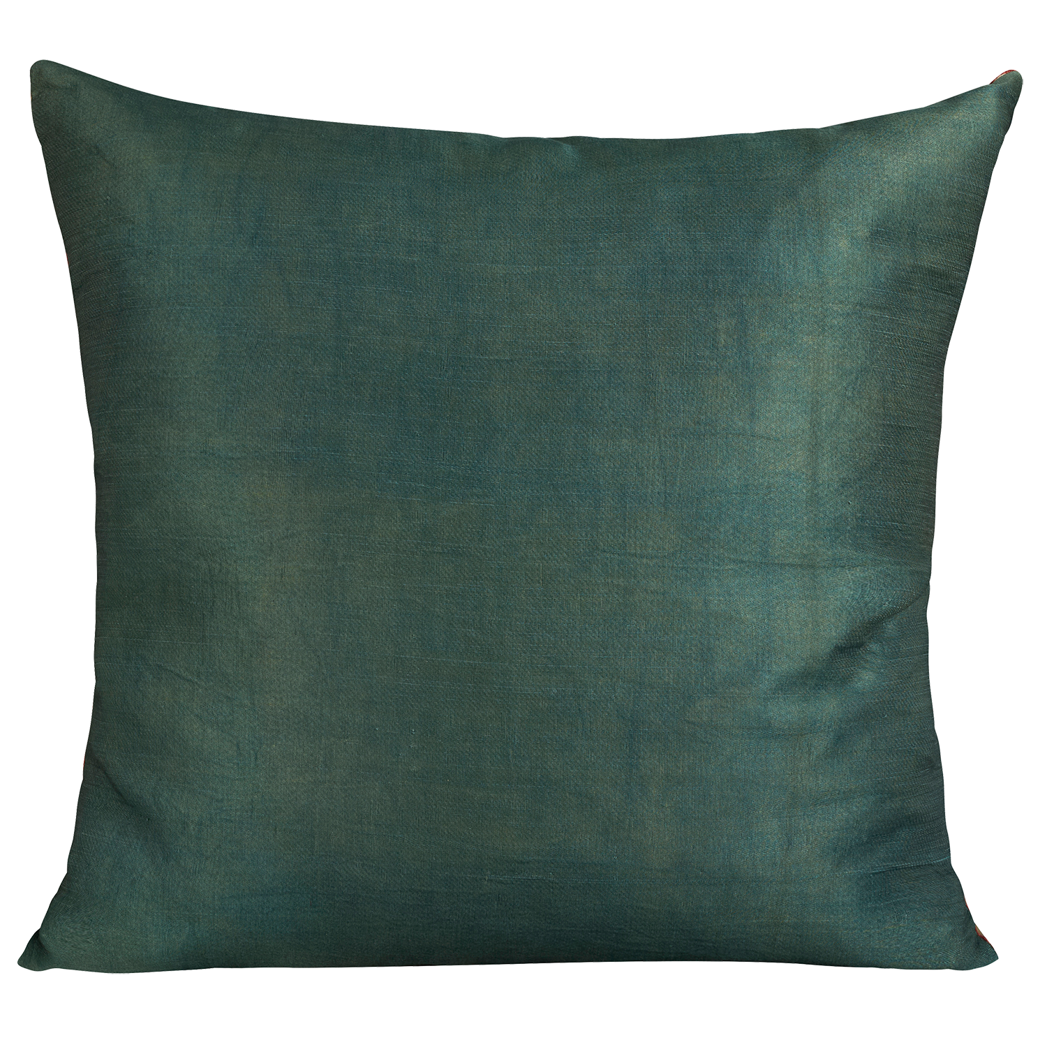 Square silk suzani embroidered cushion with pink and aqua green central motif