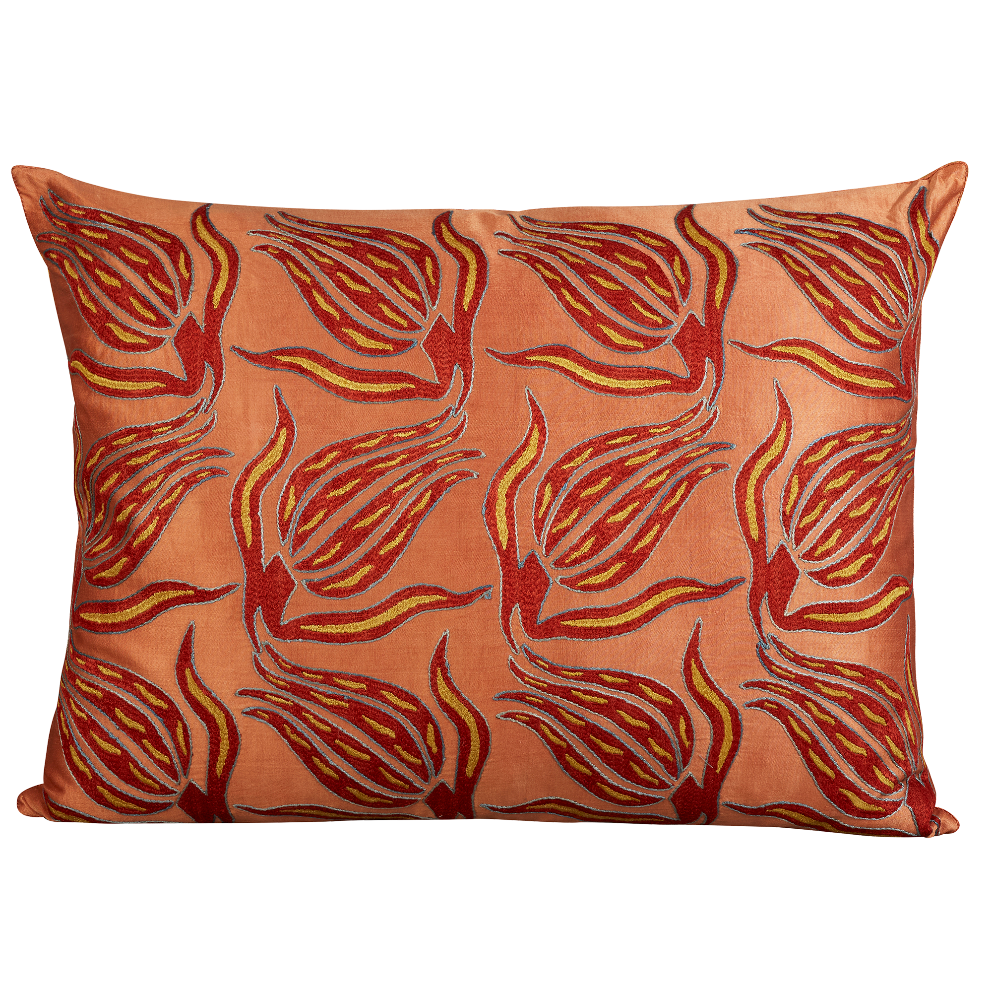 Rectangular floral silk suzani embroidered cushion -pillow with red tulip design