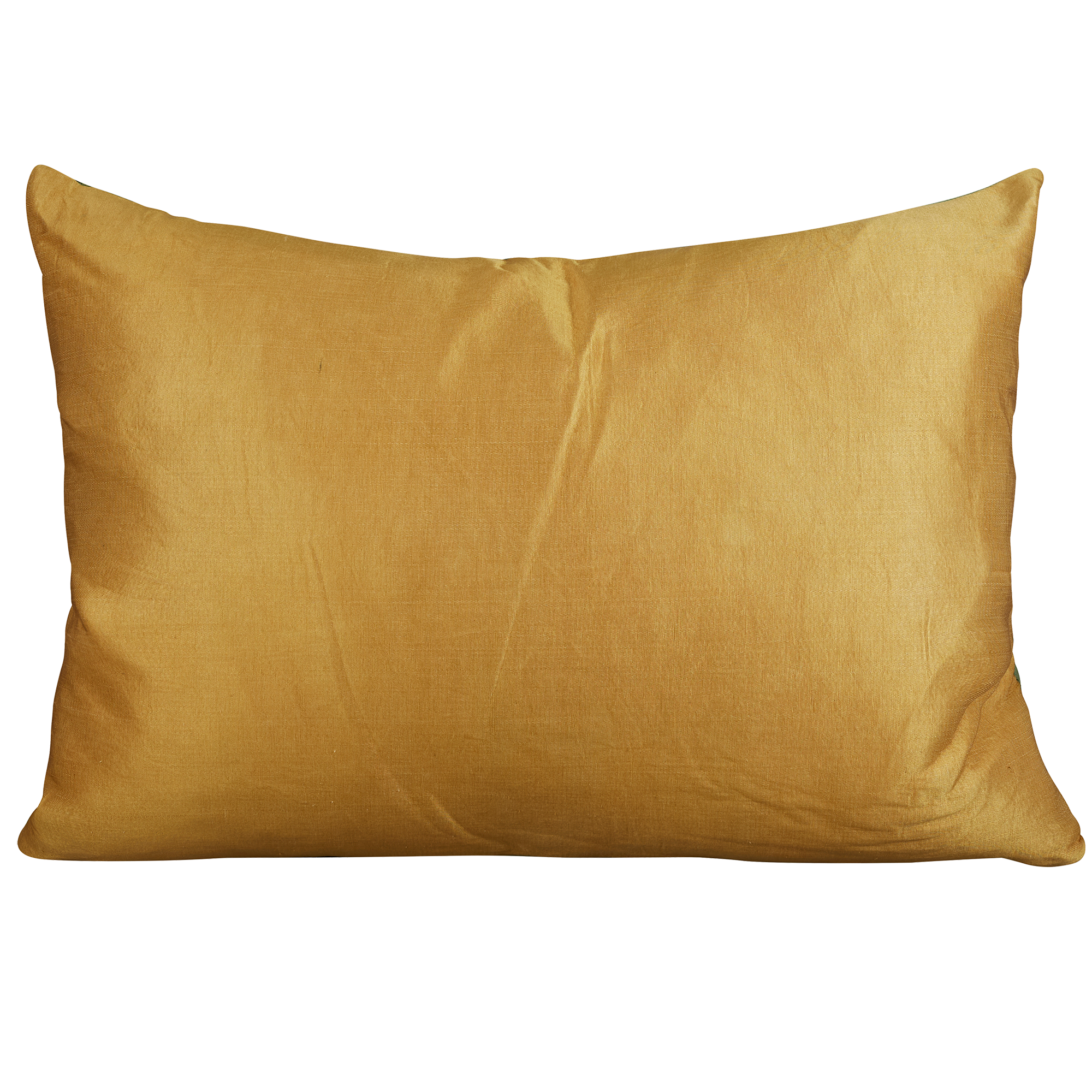 Rectangular silk suzani embroidered cushion - Cintamani design yellow on green