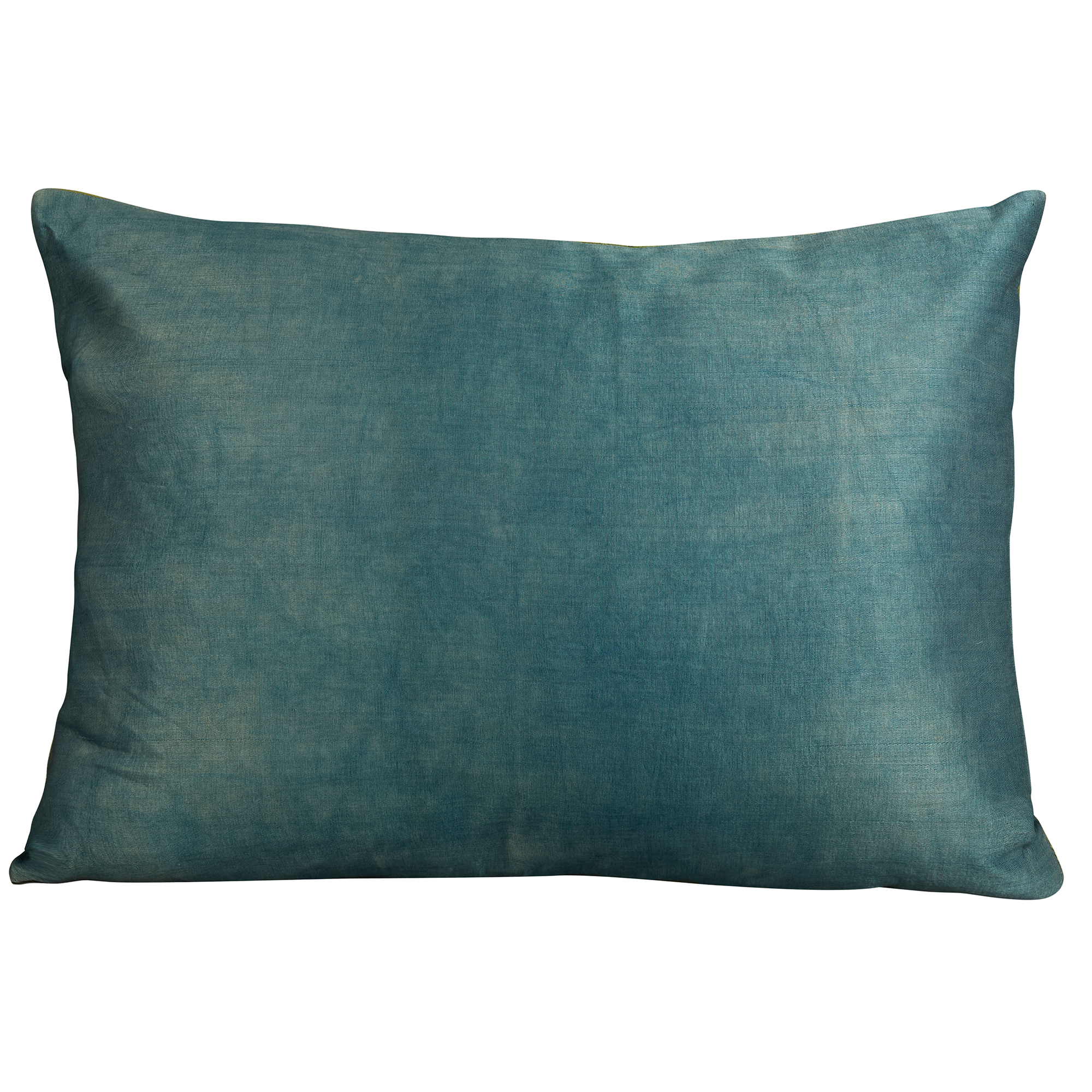 Rectangular silk suzani embroidered cushion - Cintamani design yellow on green and blue back