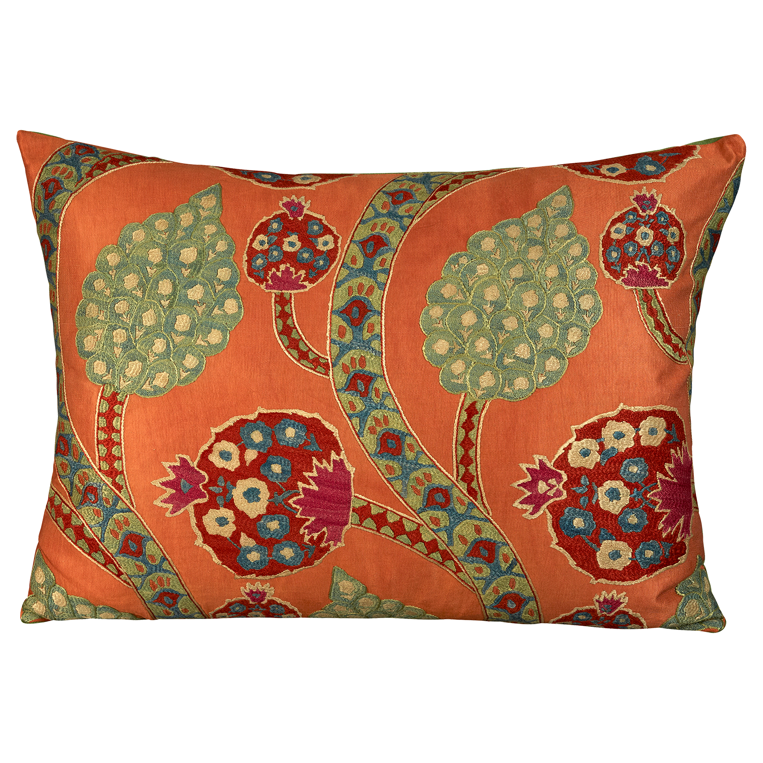 Large rectangular floral silk suzani embroidered cushion - pillow