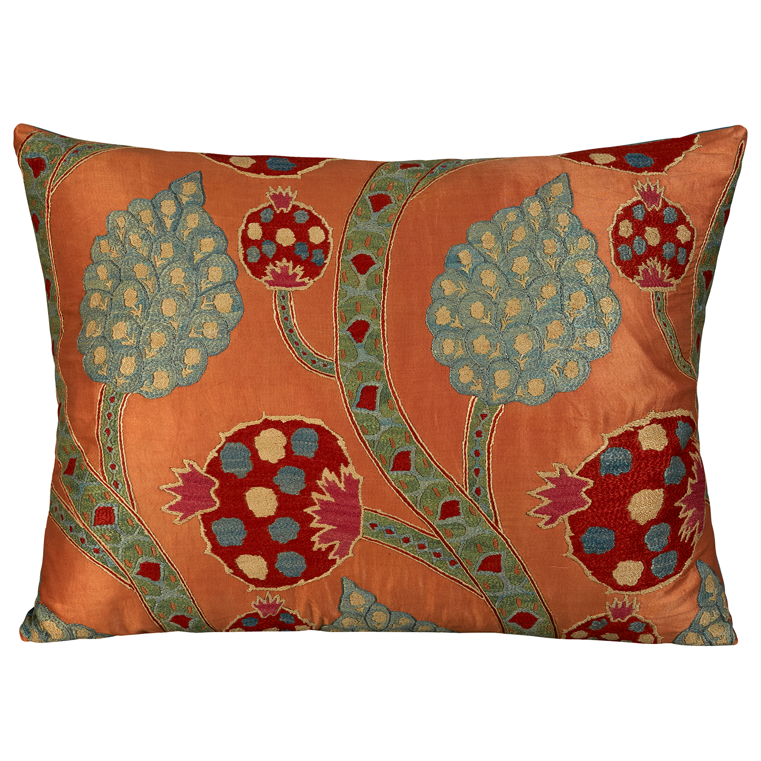 Large rectangular floral silk suzani embroidered cushion - pillow