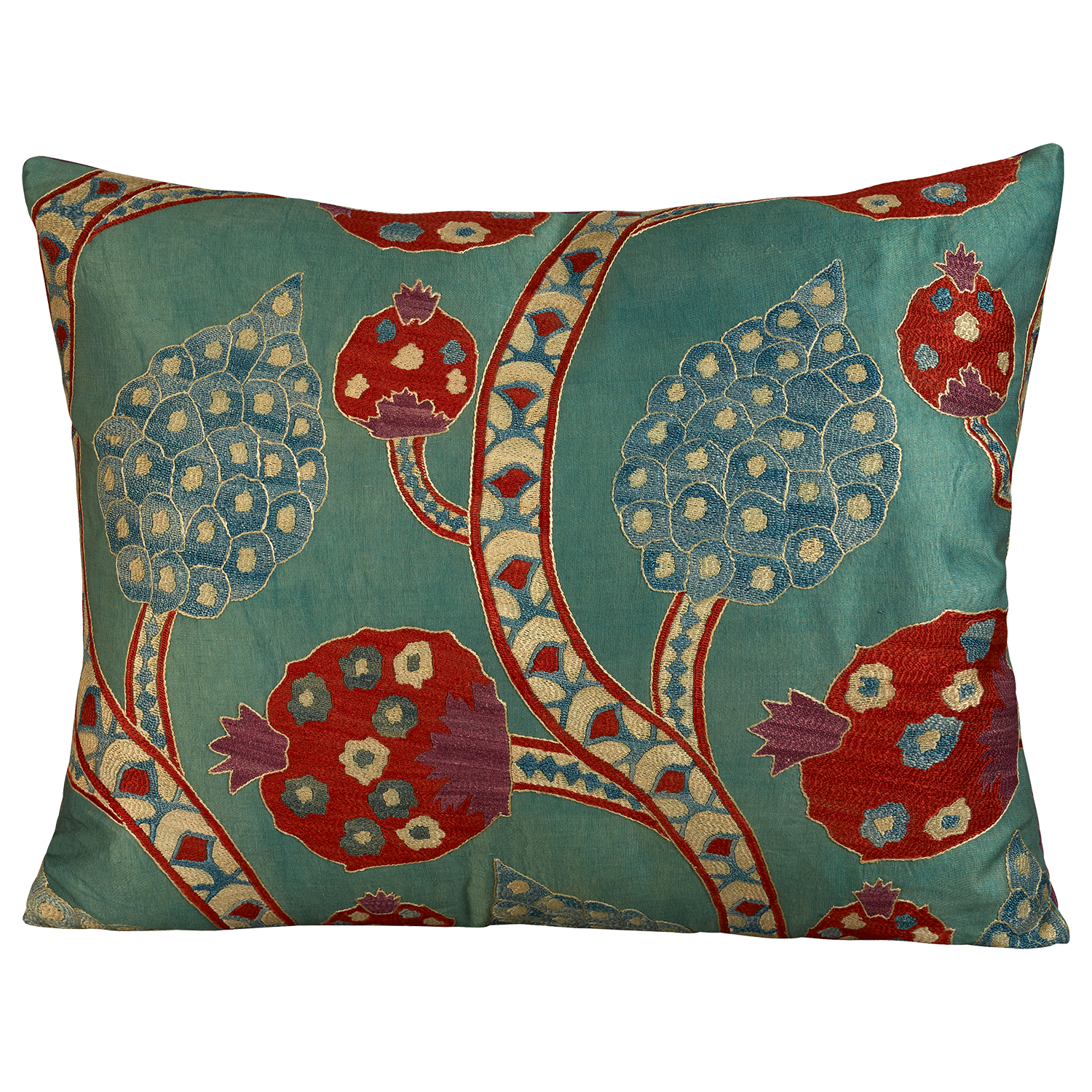 Large rectangular floral silk suzani embroidered cushion - pillow