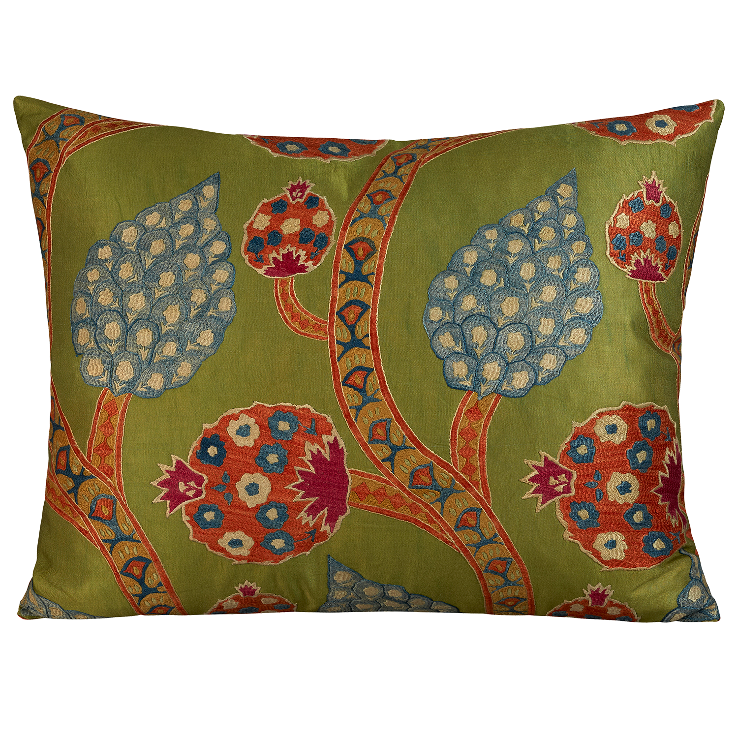 Large rectangular floral silk suzani embroidered cushion - pillow