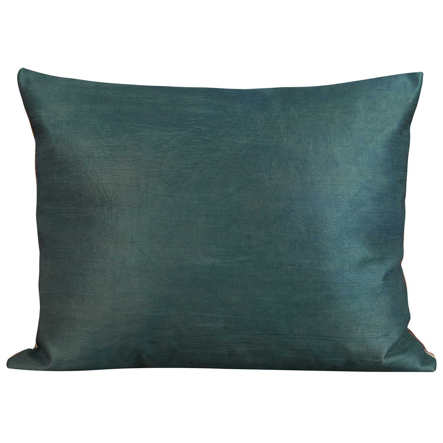 Rectangular silk suzani cushion with double carnation design on cream silk background