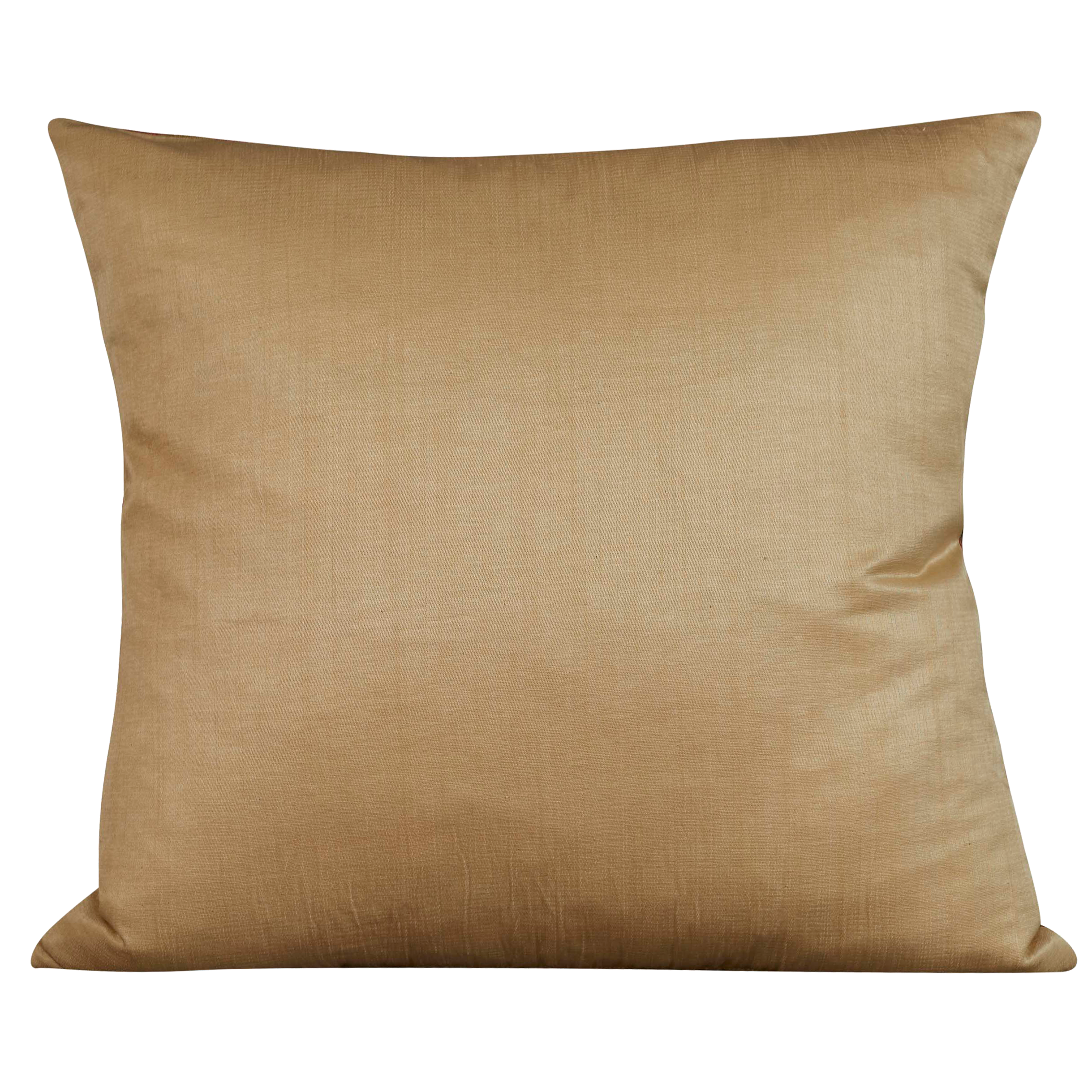 Square silk suzani cushion with classic ottoman carnation design on cream silk background and cream silk back