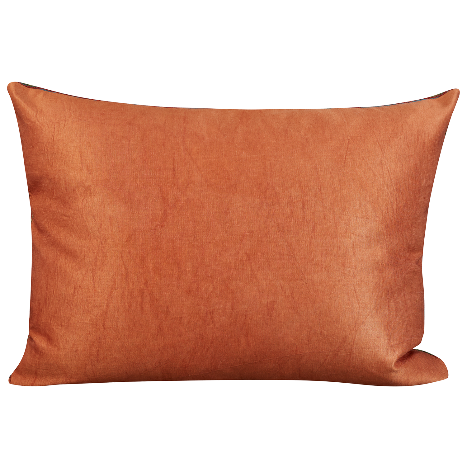 Rectangular silk suzani cushion with pomegranate and vine design on blue ground