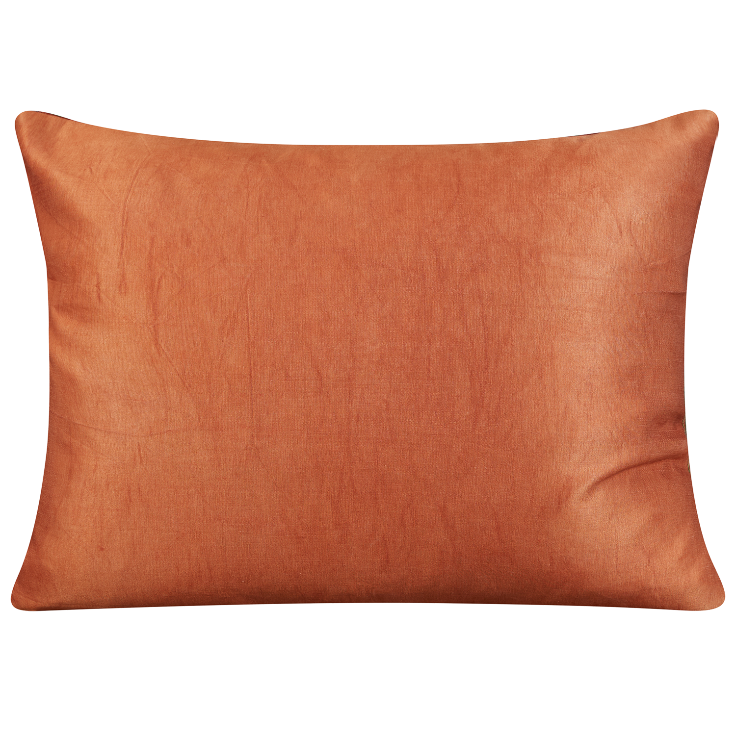 Rectangular silk suzani cushion with vine and pomegranate design on blue ground