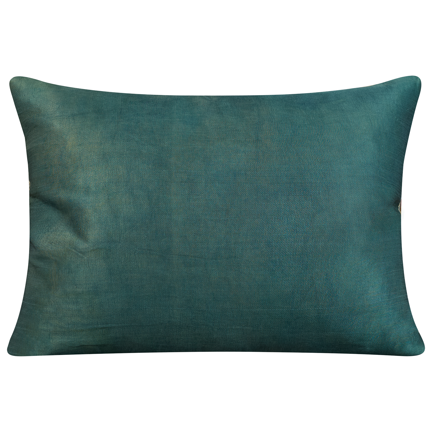 Rectangular silk suzani cushion with pomegranate design on cream ground