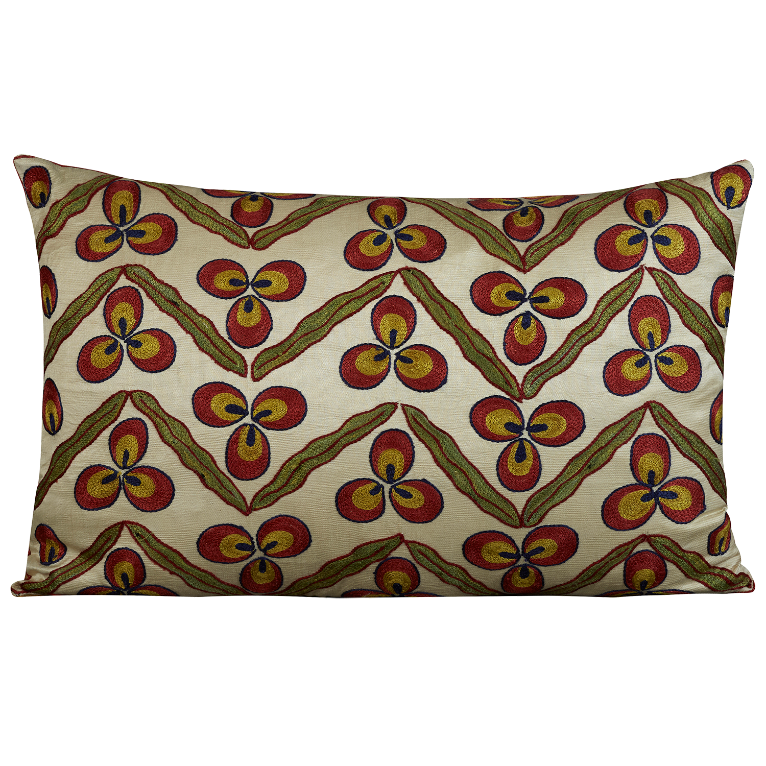 Rectangular silk suzani embroidered cushion - pillow with classical Ottoman Cintamani design