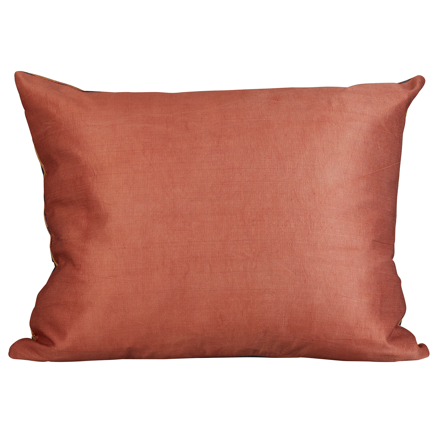 Rectangular silk suzani cushion with stylised Persian sunburst Pomegranate floral design on blue ground