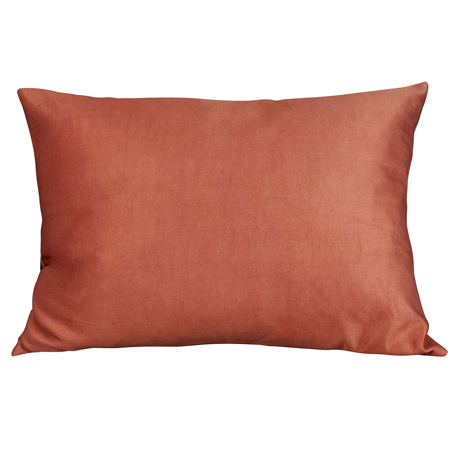 Rectangular silk suzani cushion with stylised Persian sunburst Pomegranate floral design on green ground