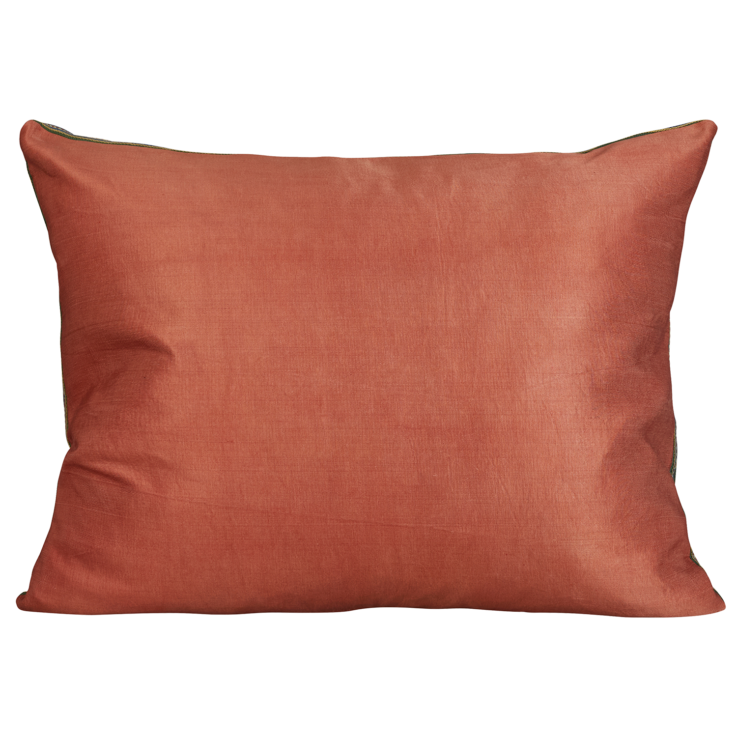 Rectangular silk suzani cushion with stylised sunburst and solar bloom design on leaf green ground