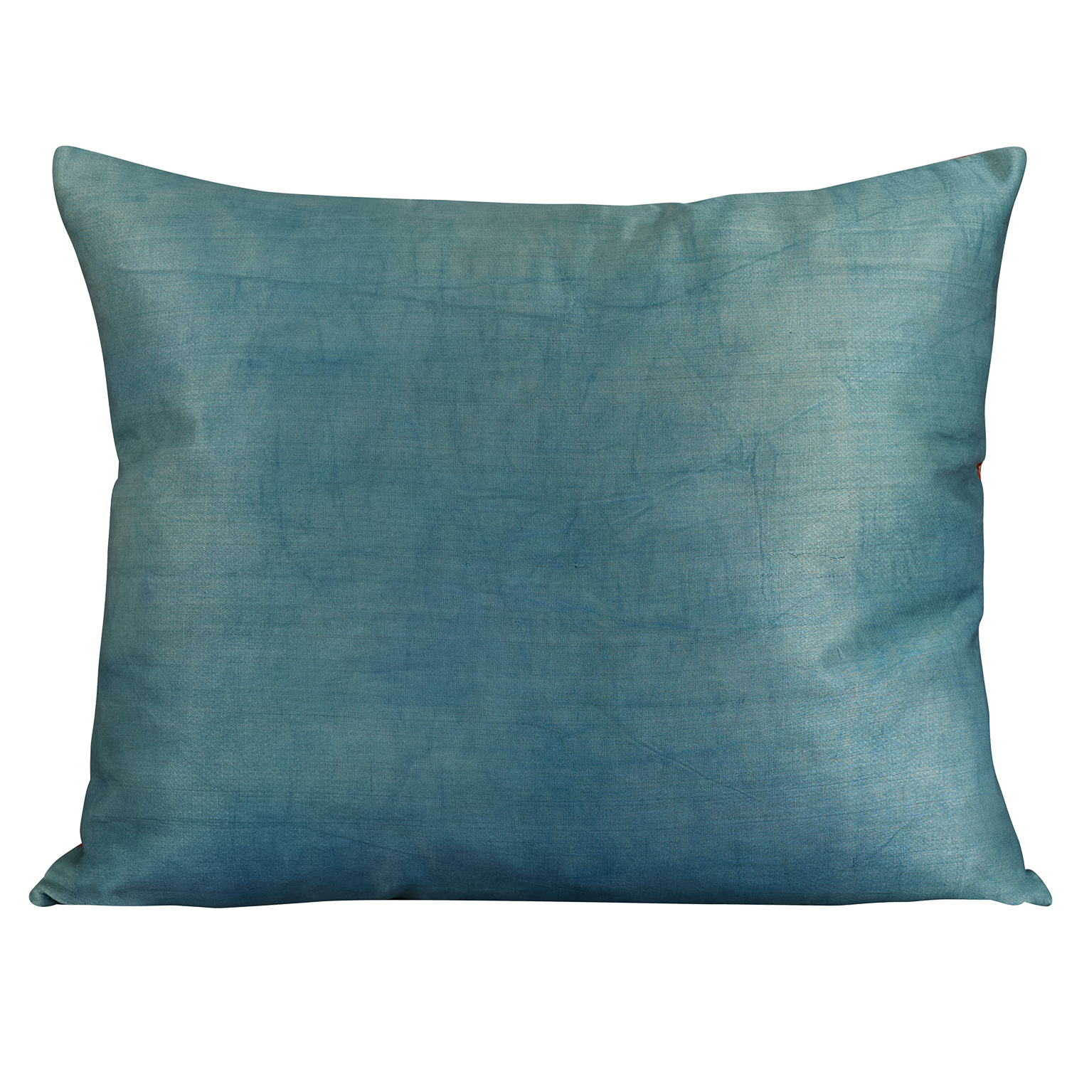 Large rectangular stylised carnation and cypress Caucasian embroidered cushion on pale madder background and blue silk back