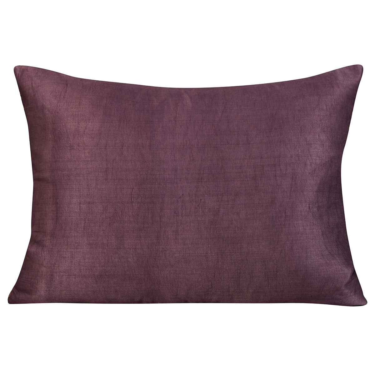 Rectangular silk suzani cushion with scrolling floral design with purple silk back