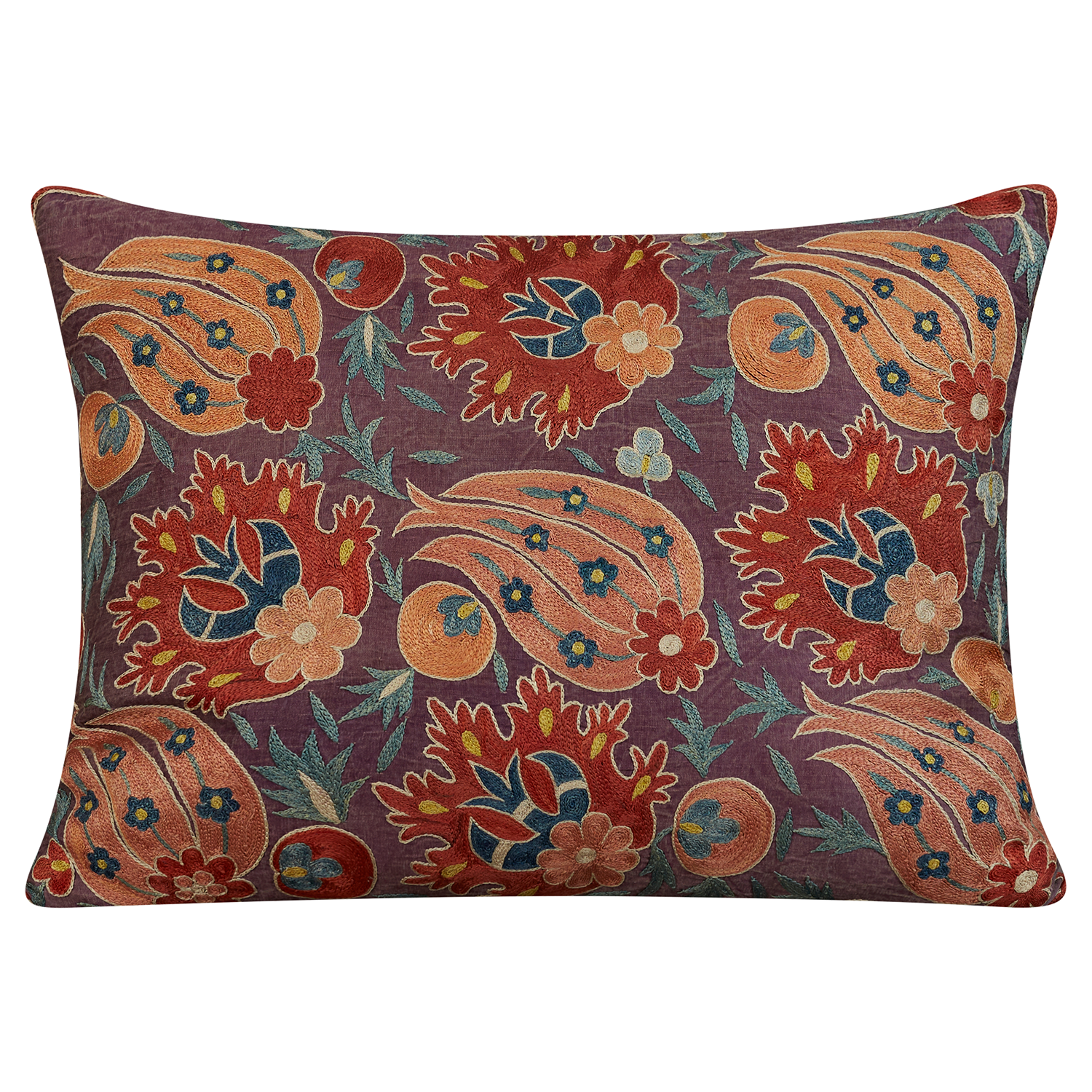 Rectangular jewelled orchid suzani on plum ground