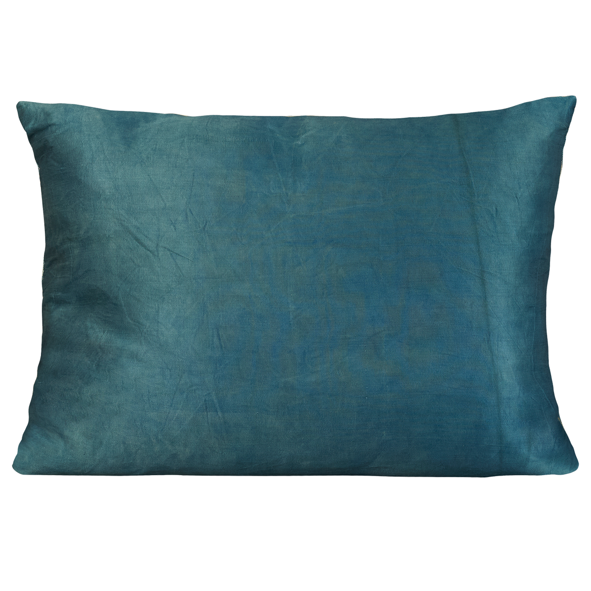 Rectangular pink and blue central flower medallion design suzani with blue silk back