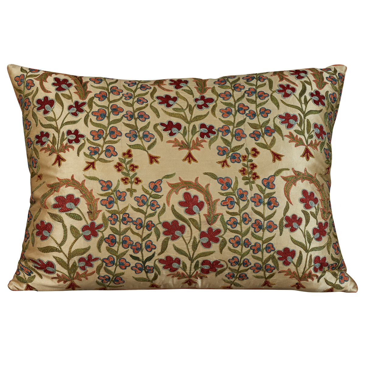 Rectangular trailing floral design suzani on cream silk ground
