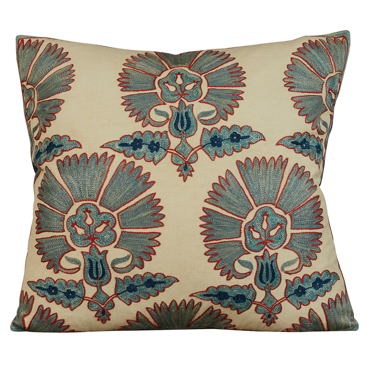 Square blue carnation design suzani with navy highlights