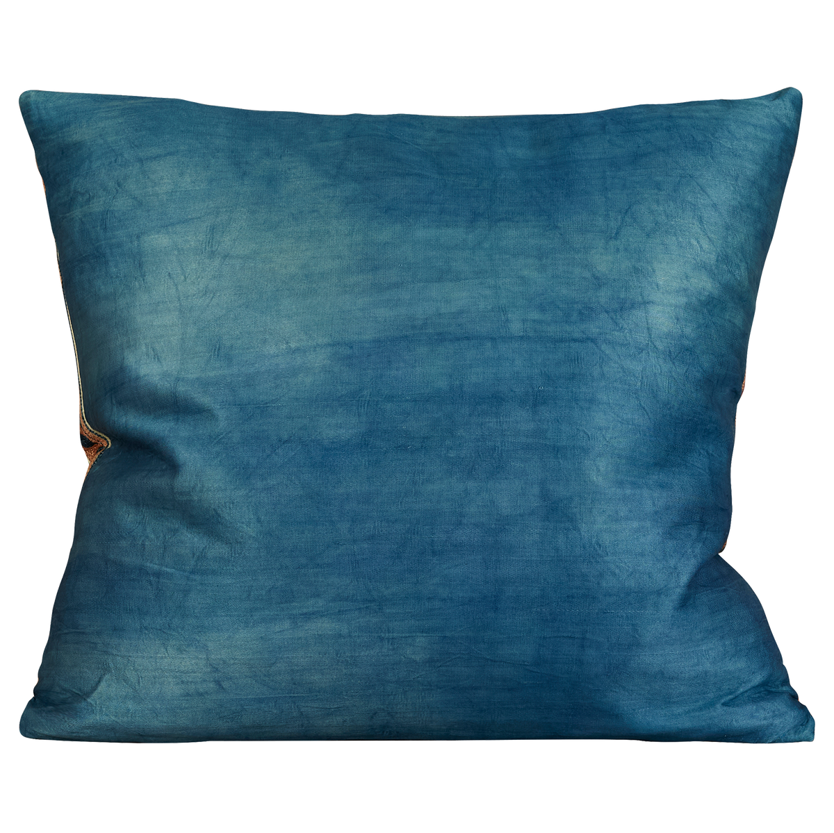 Square red carnation design suzani cushion with pink border and blue silk back
