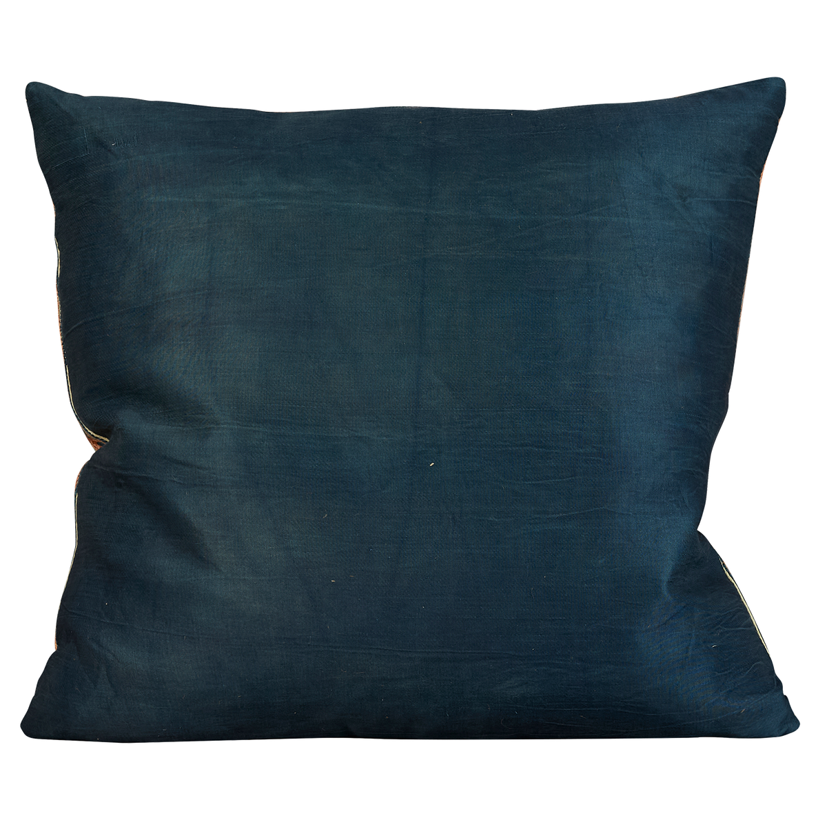 Square red carnation design suzani cushion with pink border and dark blue silk back
