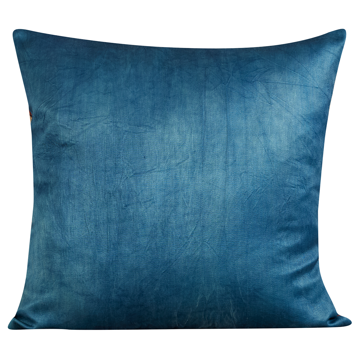 Square silk suzani cushion with red and blue carnation design and blue silk back