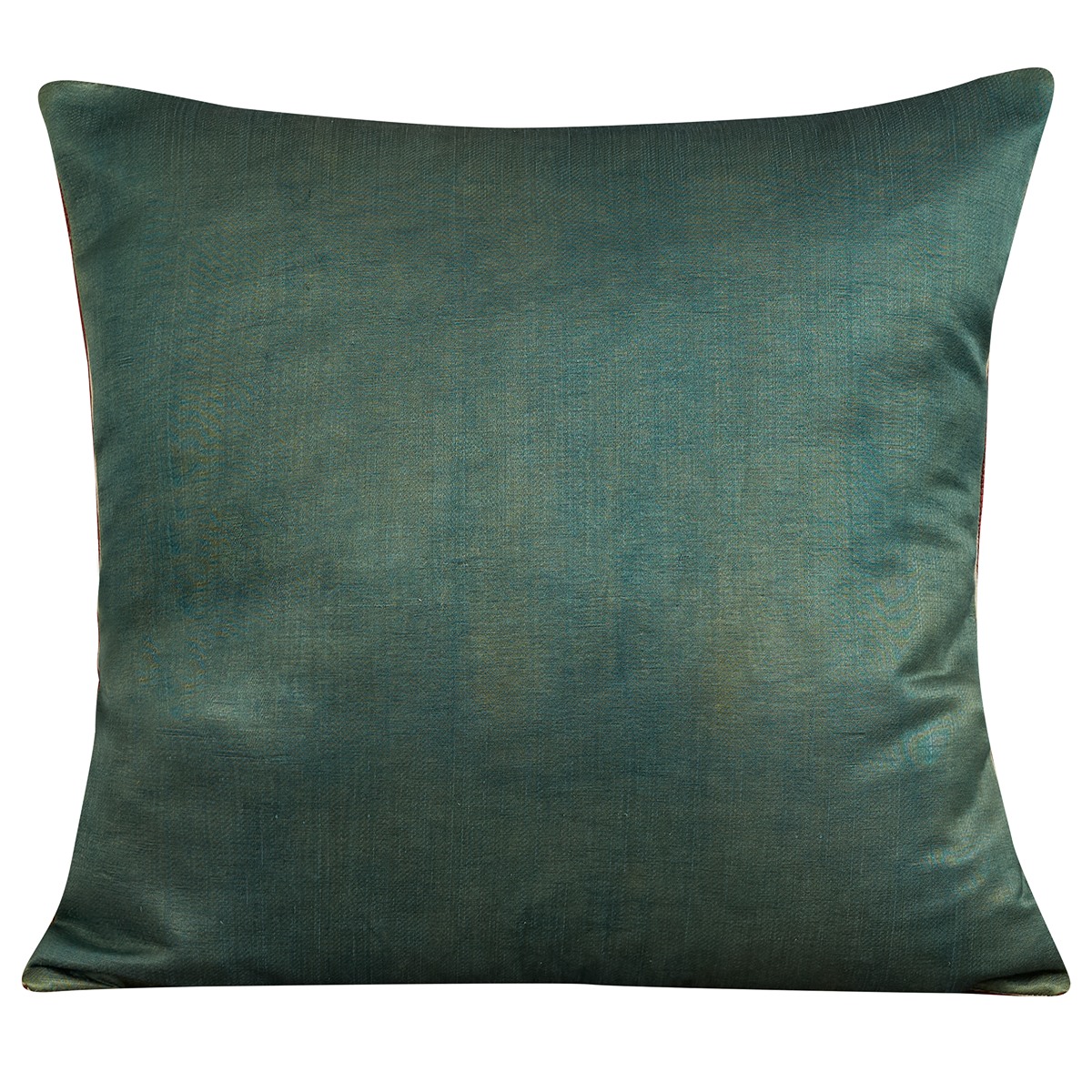 Square silk suzani cushion with red and blue carnation design and green silk back
