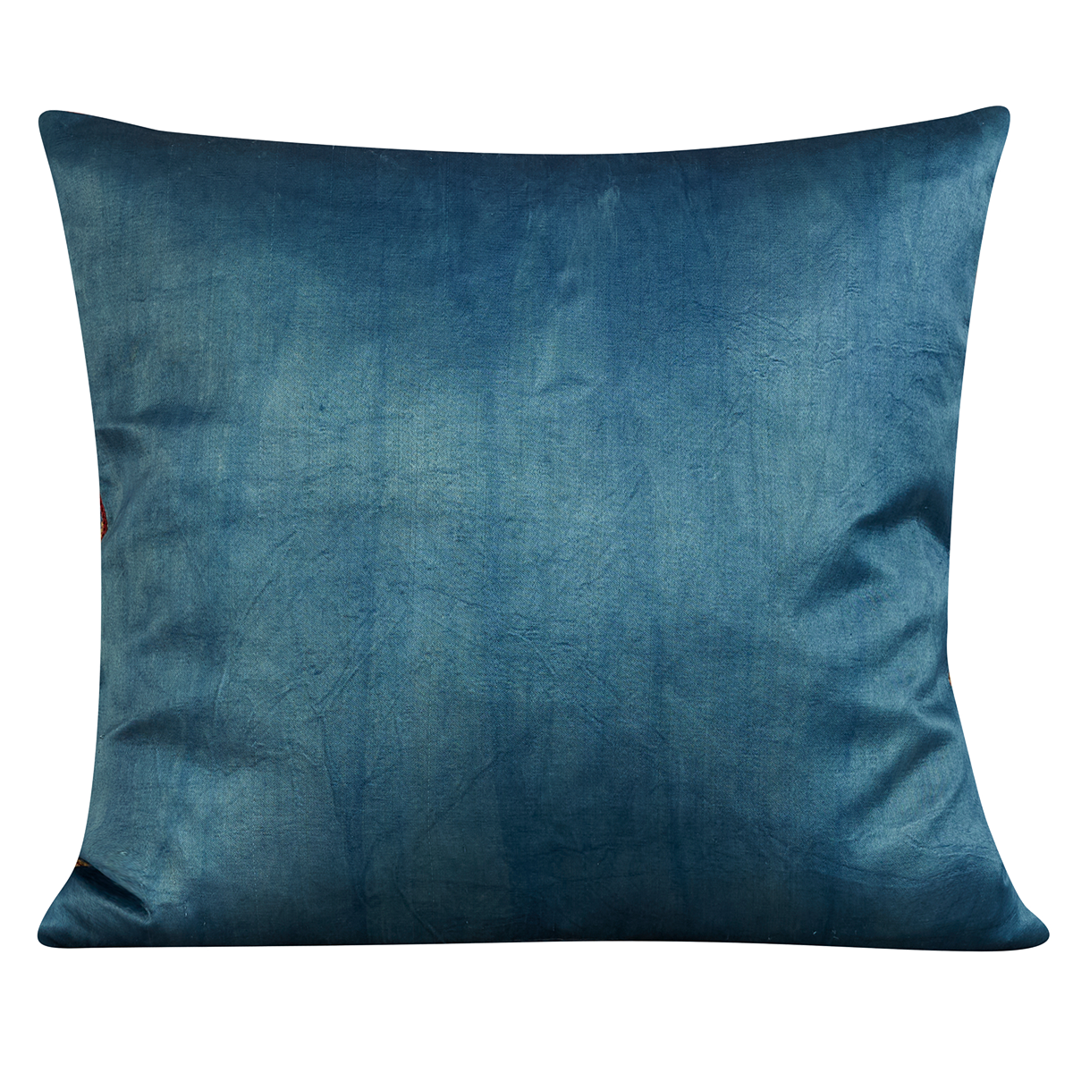 Square silk suzani cushion with pale blue and red carnation design