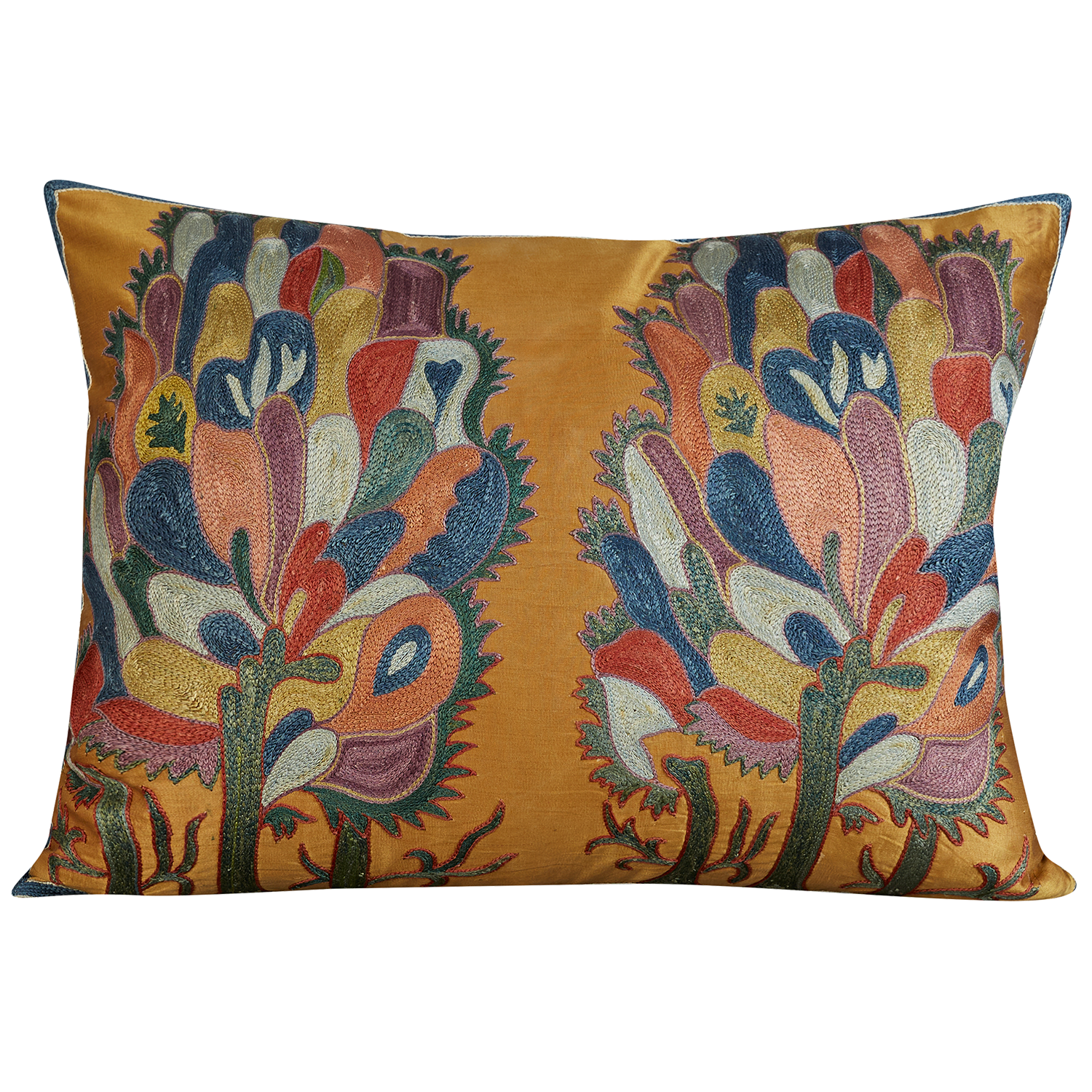 Rectangular symmetrical floral design suzani on gold ground