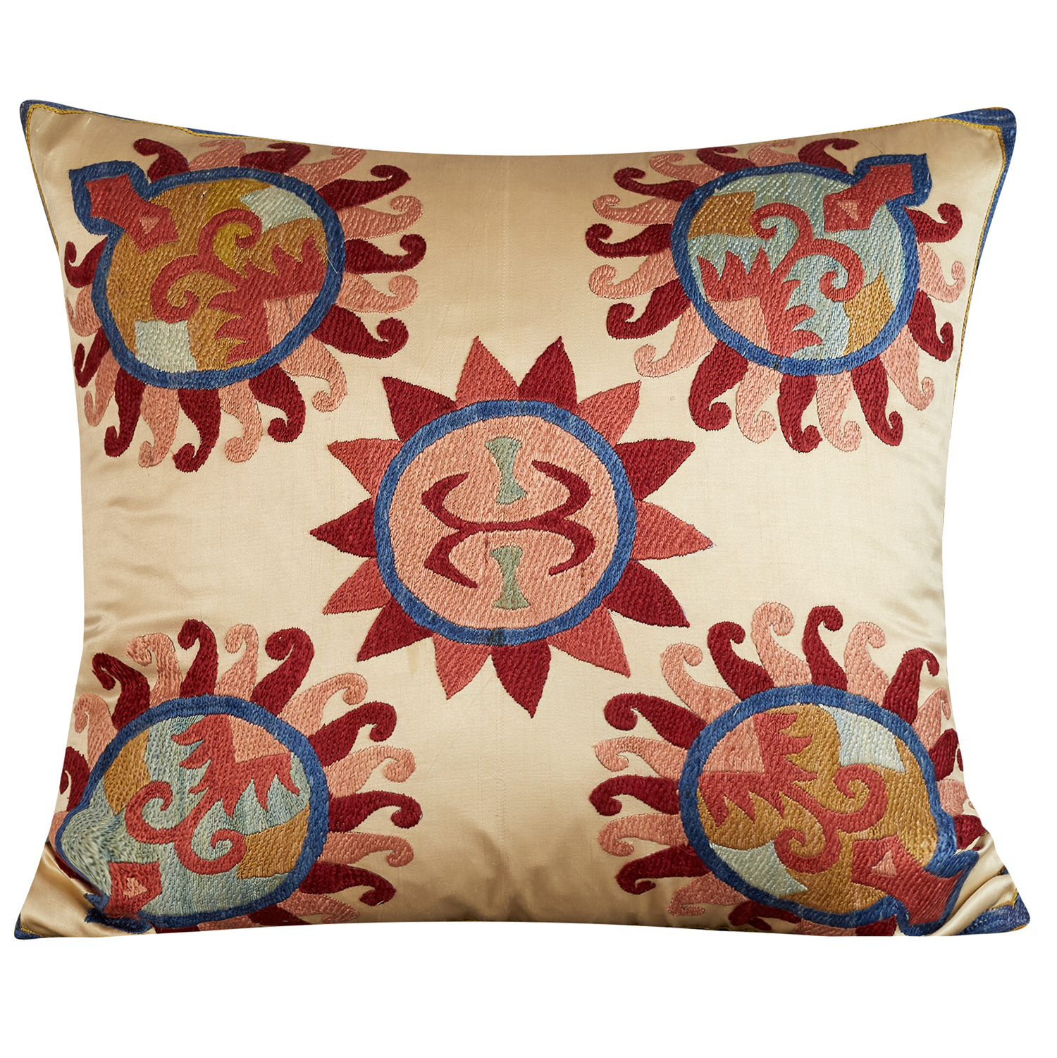 Square medallion sun design suzani on ivory ground