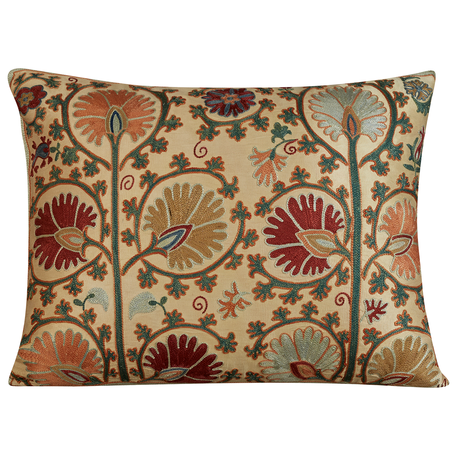 Rectangular medallion tree of life floral design suzani on cream ground
