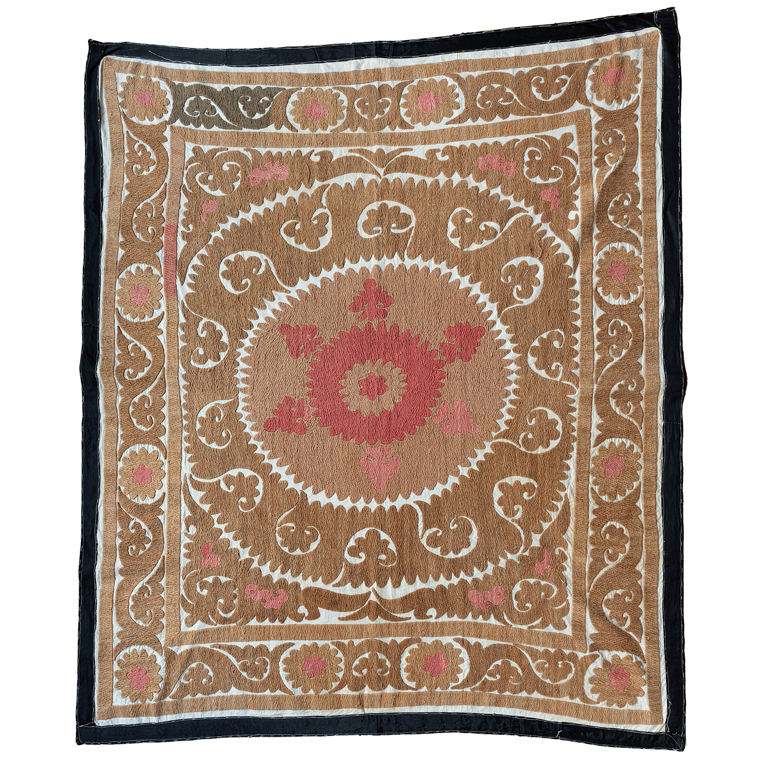 Small rectangular cotton Suzani camel and pinkhanging/bedspread, Uzbekistan circa 2000