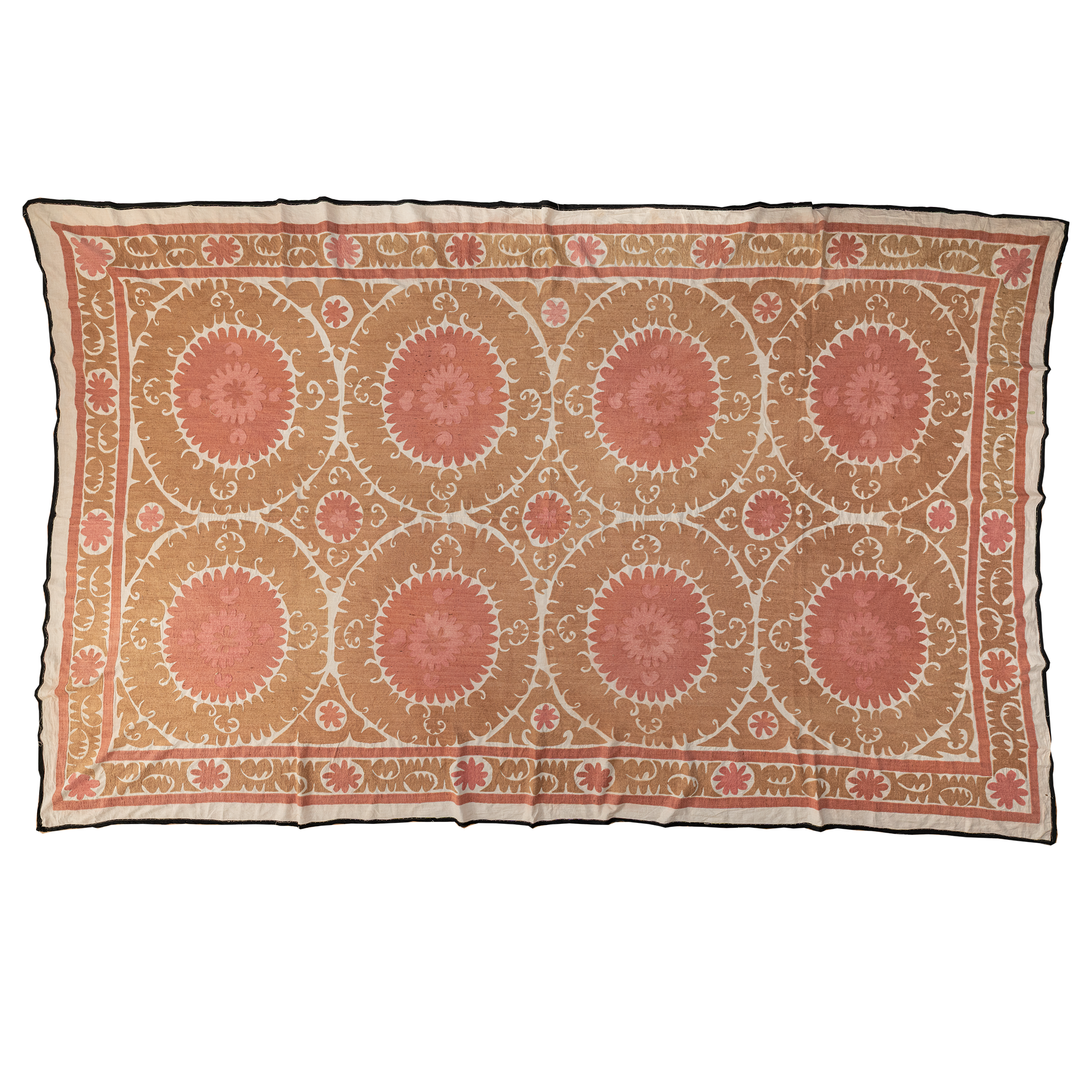 Large camel/salmon pink suzani hanging/bedspread, Uzbekistan circa 2000
