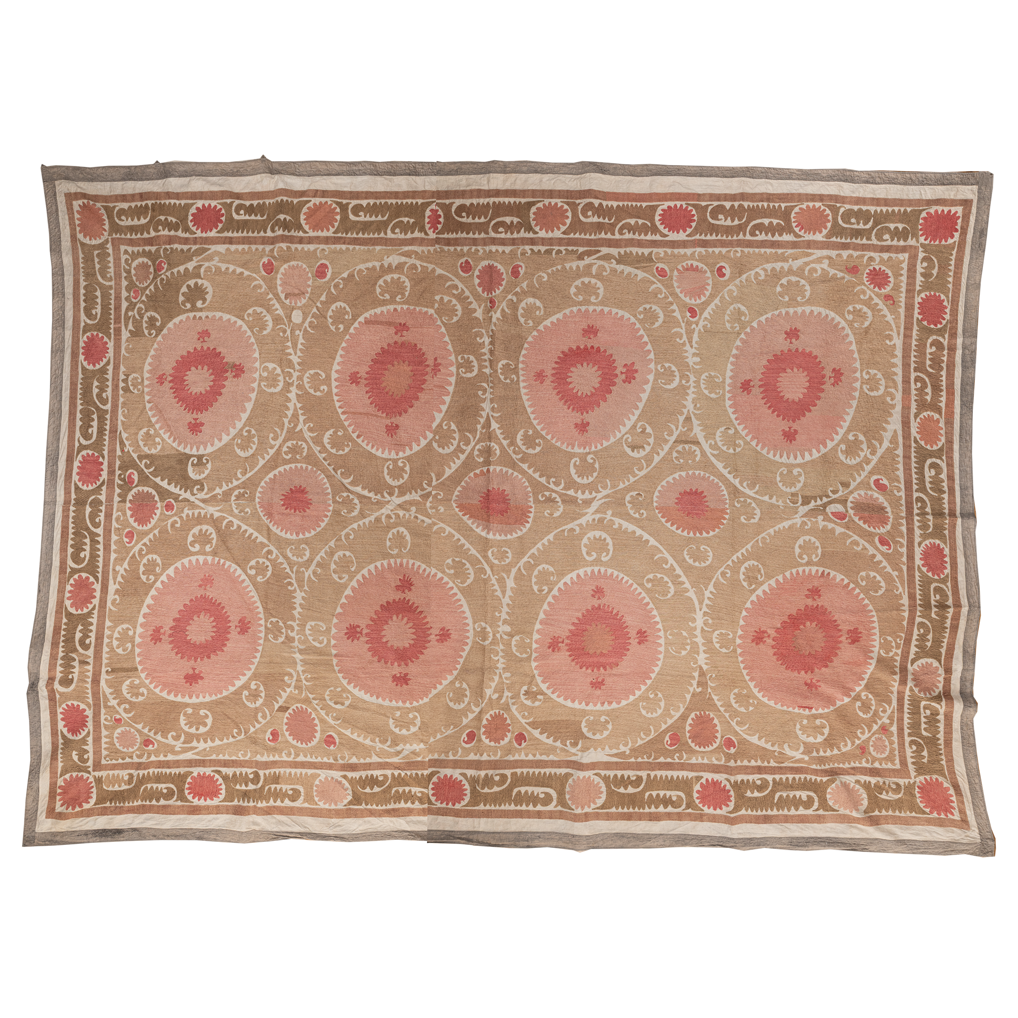 Large camel and pink suzani hanging/bedspread, Uzbekistan circa 2000