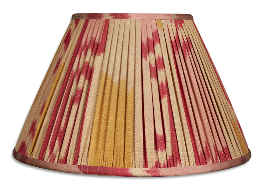 10 inch (26cms) Red, camel and yellow French drum silk and cotton ikat lampshade