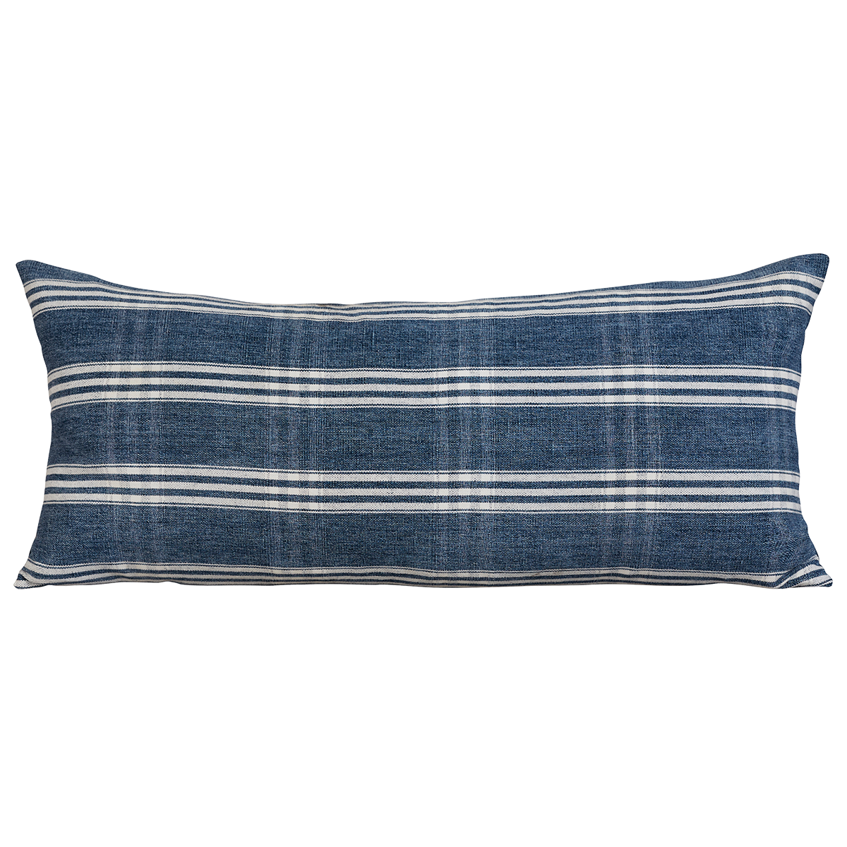 Long rectangular vintage woven cotton Guatemalan faded indigo cushion