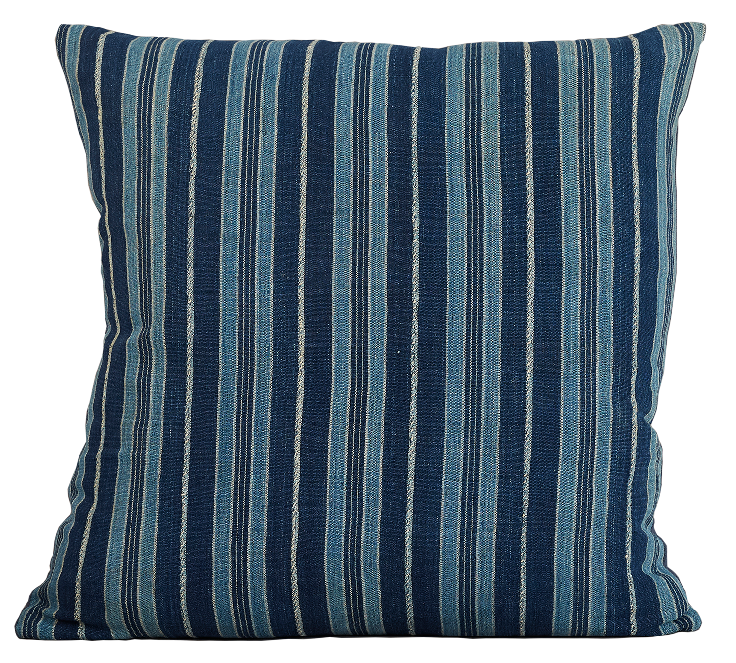 Square vintage African indigo cushion - Malian strip-woven indigo textile