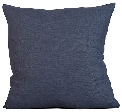 Square vintage African indigo cushion - Malian strip-woven indigo textile