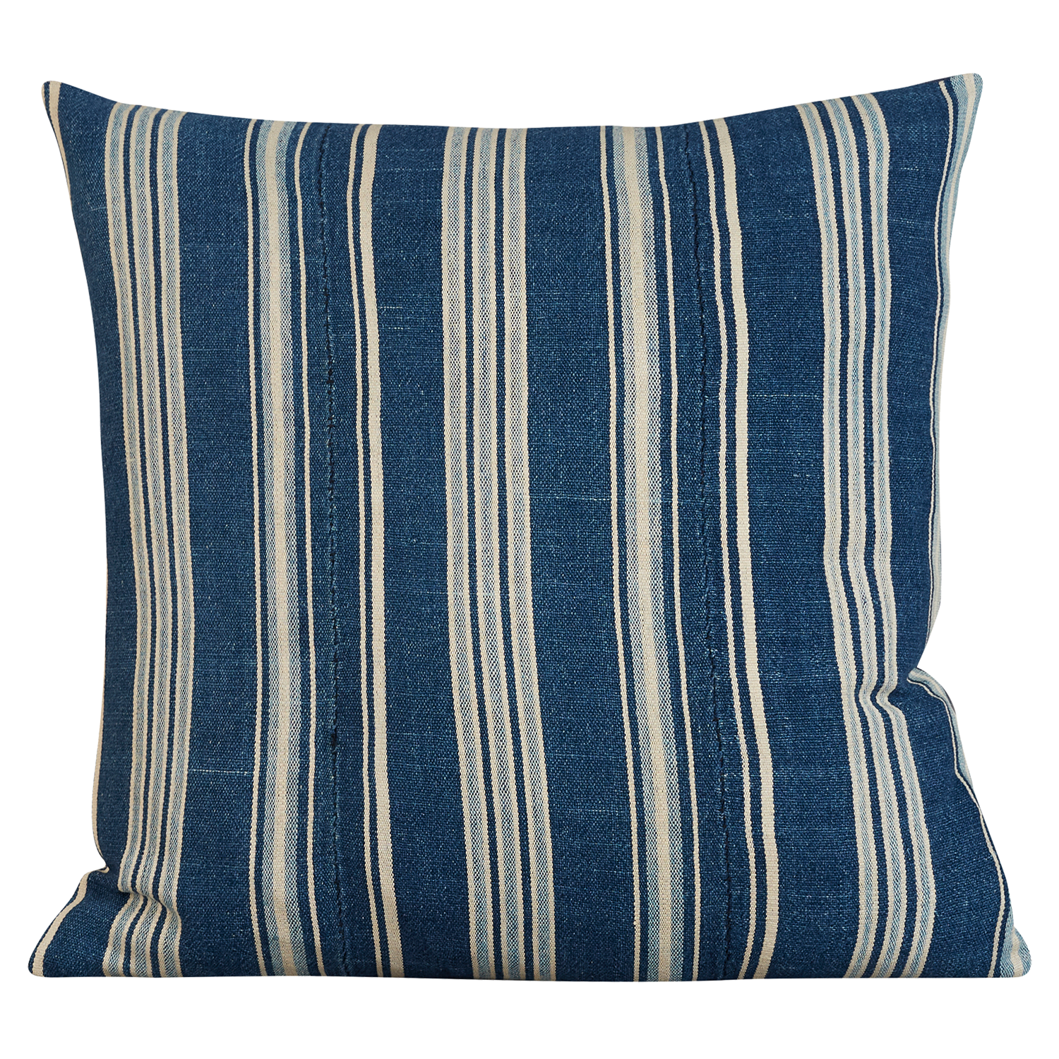 Square Vintage African indigo cushion - Malian strip-woven indigo textile