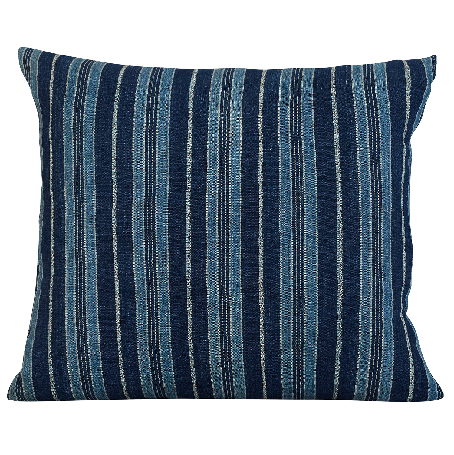 Rectangular Vintage African indigo cushion - Malian strip-woven indigo textile