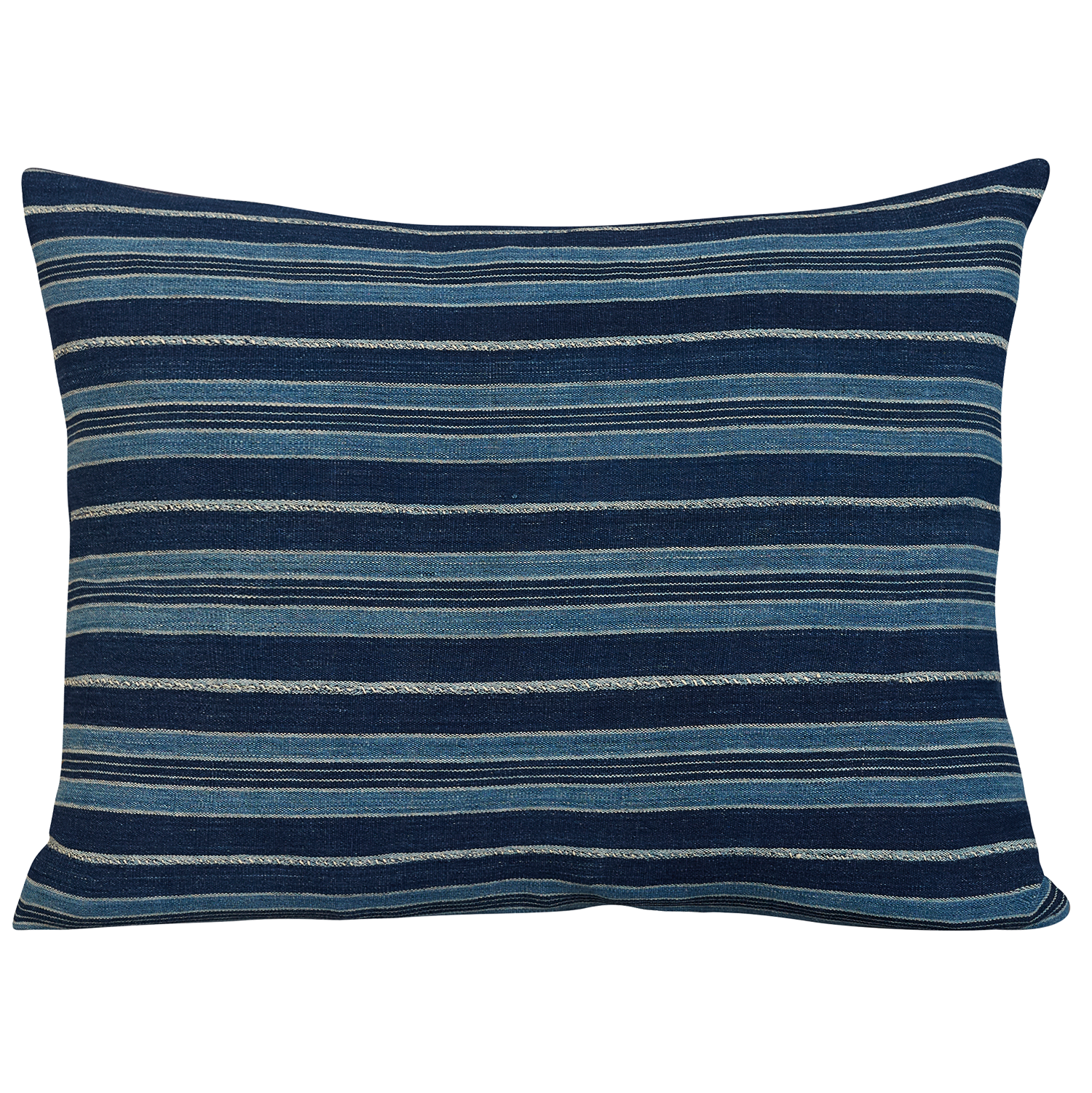 Small rectangular Vintage African indigo cushion - Malian strip-woven indigo textile