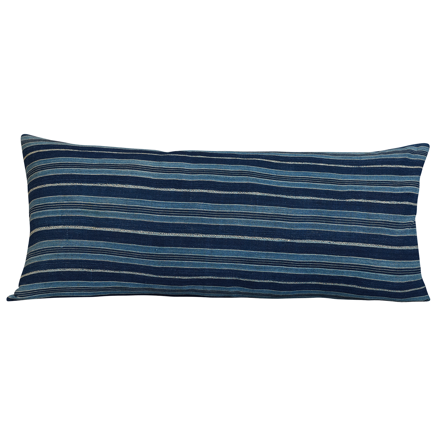 Long rectangular Vintage African indigo cushion - Malian strip-woven indigo textile