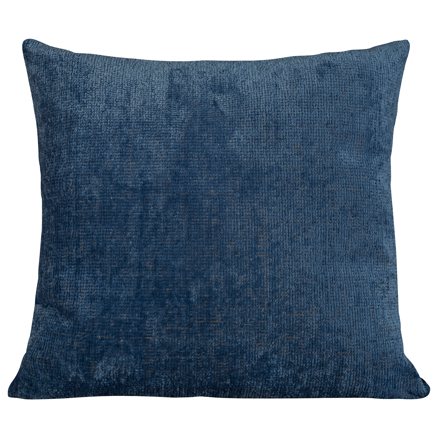 Square hand-woven chenille cushion in blue