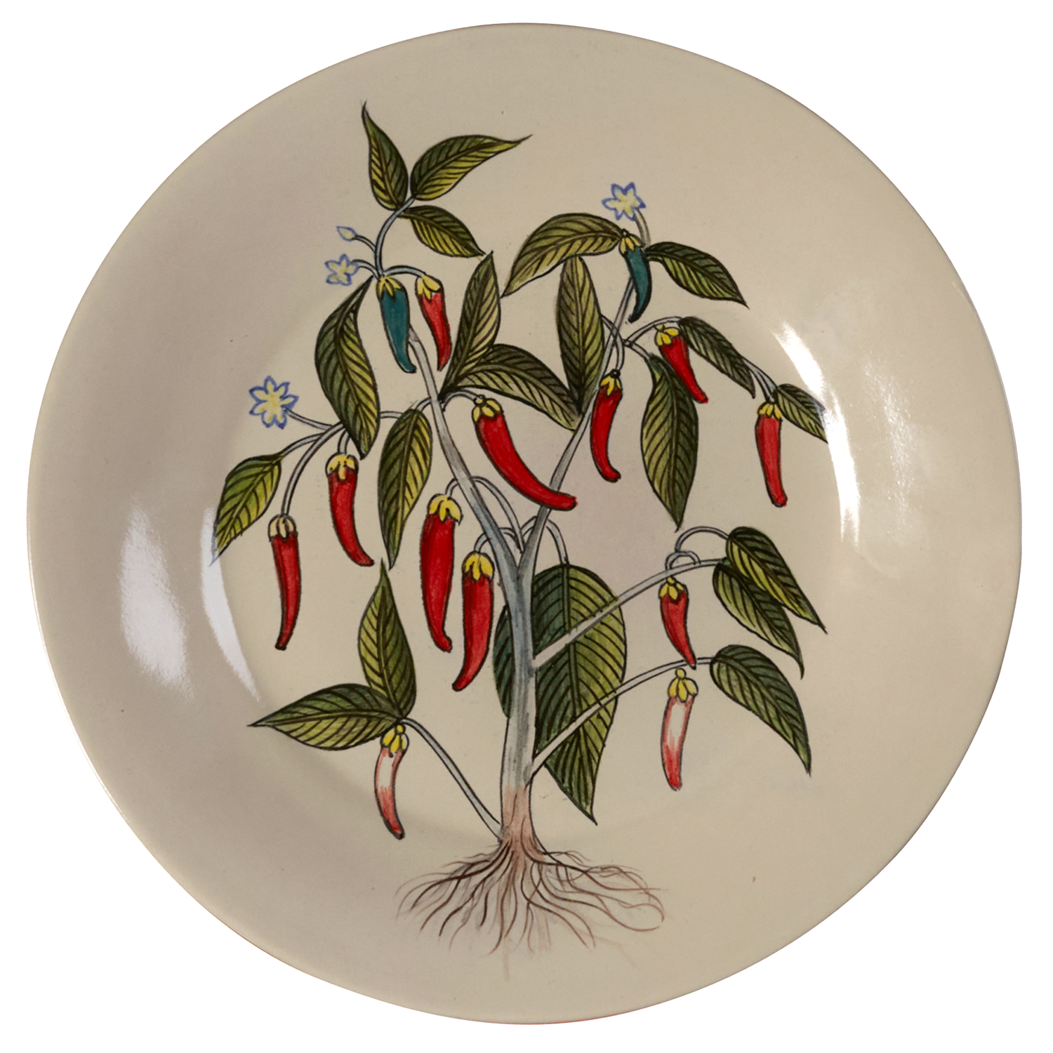 Hand-painted 'Chilli' ceramic dessert plate