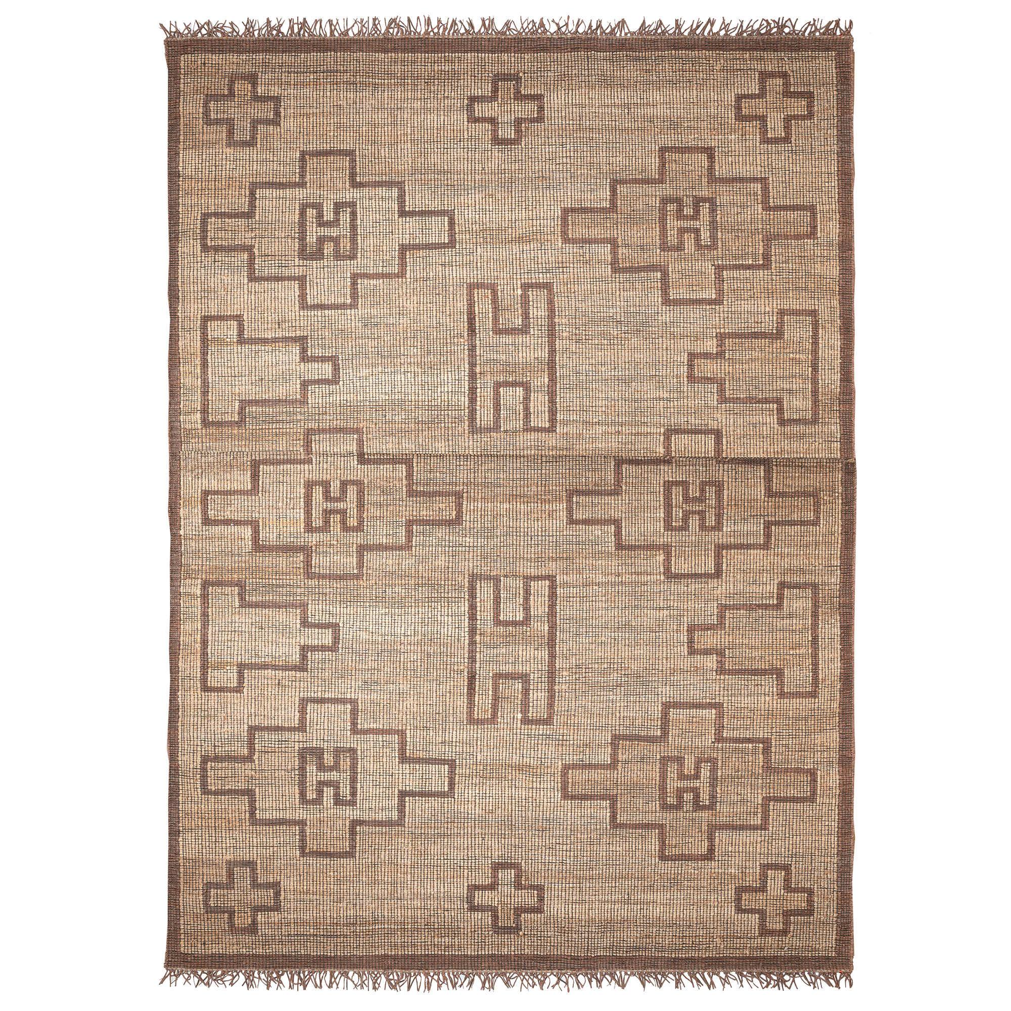 Fez - A large jute and leather Tuareg style rug - Large natural