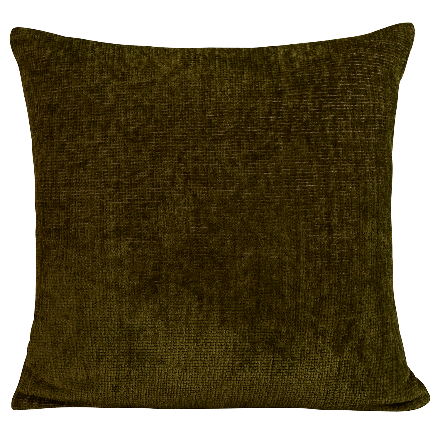 Square hand-woven chenille cushion in green