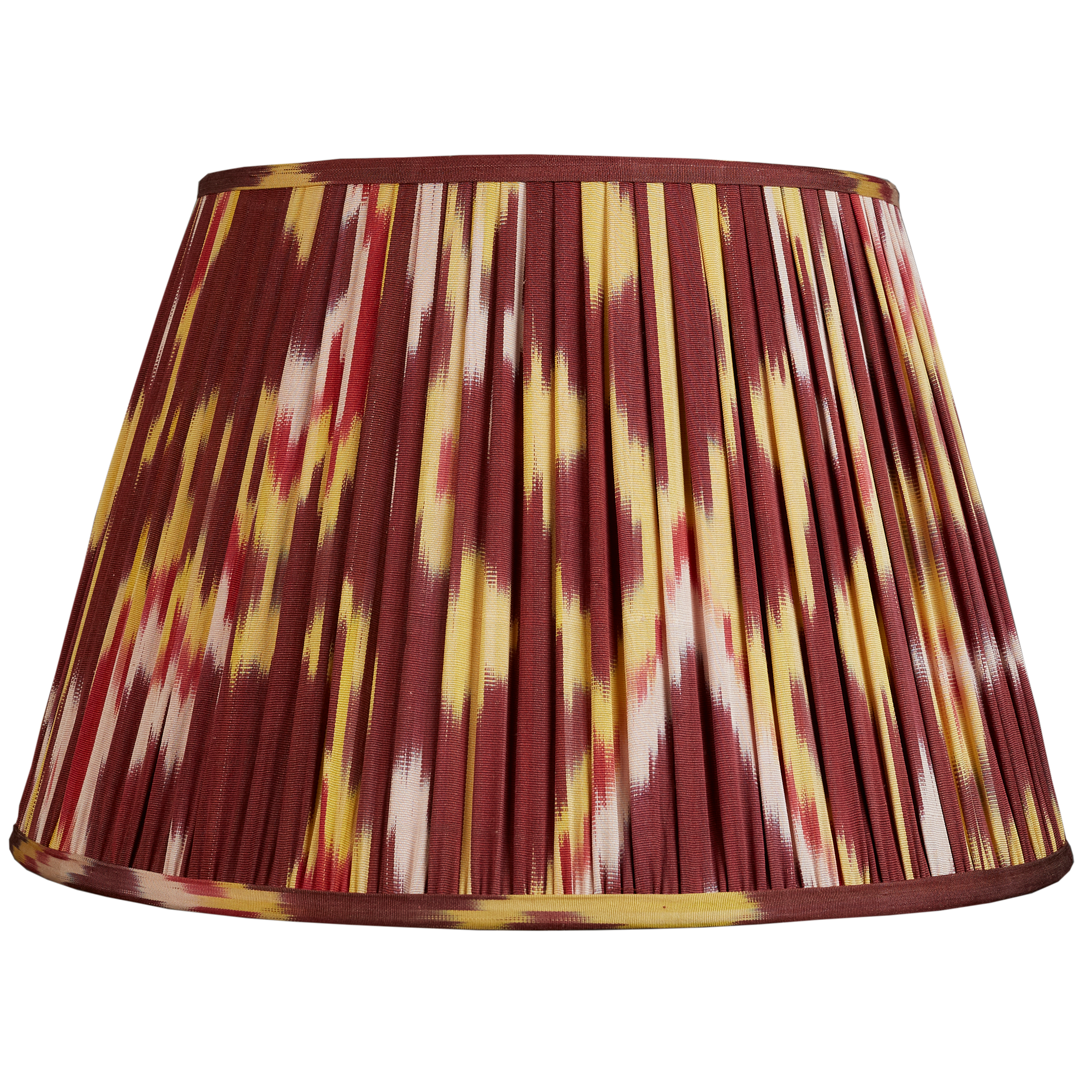 20 Inch Aubergine red and yellow cotton and silk ikat lampshade