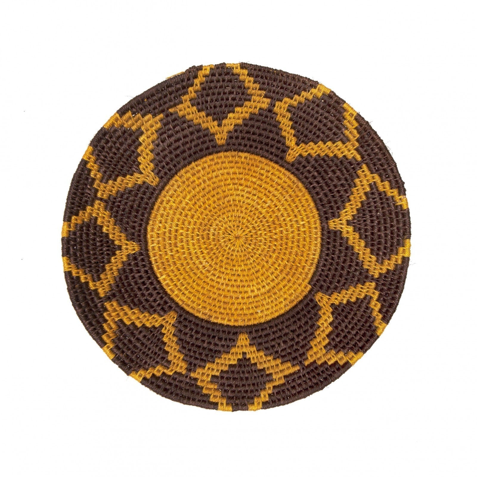 Nushka Accessories African Sisal Basket with Yellow Ochre and Brown Design